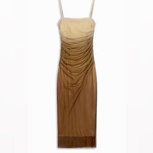 Commense Cappuccino Ombre Mesh Zippered Long Dress